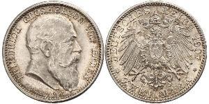 2 Mark Grand Duchy of Baden (1806-1918) Silver Frederick I, Grand Duke of Baden (1826 - 1907)