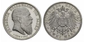 2 Mark Grand Duchy of Baden (1806-1918) Silver Frederick I, Grand Duke of Baden (1826 - 1907)