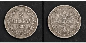 2 Mark Grand Duchy of Finland (1809 - 1917) Silver Alexander III (1845 -1894)