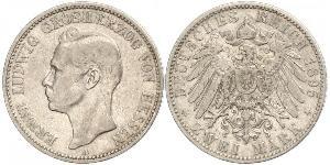 2 Mark Grand Duchy of Hesse (1806 - 1918) Silver Ernest Louis, Grand Duke of Hesse (1868 - 1937)