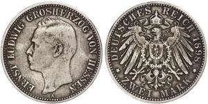 2 Mark Grand Duchy of Hesse (1806 - 1918) Silver Ernest Louis, Grand Duke of Hesse (1868 - 1937)