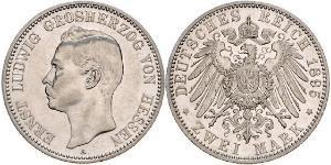 2 Mark Grand Duchy of Hesse (1806 - 1918) Silver Ernest Louis, Grand Duke of Hesse (1868 - 1937)