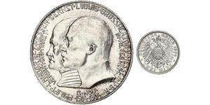 2 Mark Grand Duchy of Hesse (1806 - 1918) Silver Ernest Louis, Grand Duke of Hesse (1868 - 1937)