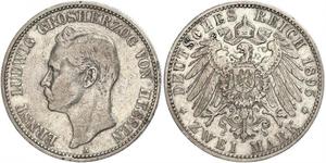 2 Mark Grand Duchy of Hesse (1806 - 1918) Silver Ernest Louis, Grand Duke of Hesse (1868 - 1937)