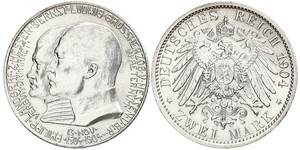 2 Mark Grand Duchy of Hesse (1806 - 1918) Silver Ernest Louis, Grand Duke of Hesse (1868 - 1937)