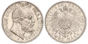 2 Mark Grand Duchy of Oldenburg (1814 - 1918) Silver Peter II, Grand Duke of Oldenburg (1827 - 1900)