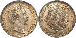 2 Mark Kingdom of Bavaria (1806 - 1918) Silver Ludwig II of Bavaria (1845 – 1886)