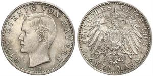 2 Mark Kingdom of Bavaria (1806 - 1918) Silver Otto of Bavaria (1848 – 1916)
