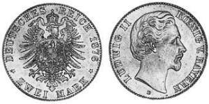 2 Mark Kingdom of Bavaria (1806 - 1918) Silver Ludwig II of Bavaria (1845 – 1886)