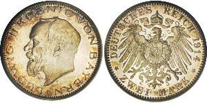 2 Mark Kingdom of Bavaria (1806 - 1918) Silver Ludwig III of Bavaria (1845 – 1921)