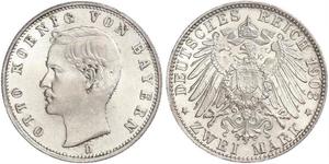 2 Mark Kingdom of Bavaria (1806 - 1918) Silver Otto of Bavaria (1848 – 1916)
