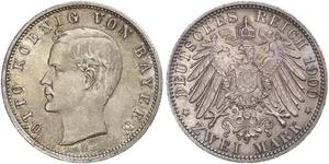 2 Mark Kingdom of Bavaria (1806 - 1918) Silver Otto of Bavaria (1848 – 1916)