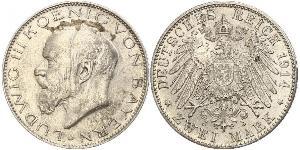 2 Mark Kingdom of Bavaria (1806 - 1918) Silver Ludwig III of Bavaria (1845 – 1921)