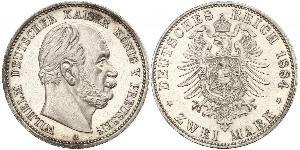 2 Mark Kingdom of Prussia (1701-1918) Silver Wilhelm I, German Emperor (1797-1888)