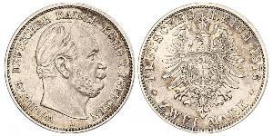 2 Mark Kingdom of Prussia (1701-1918) Silver Wilhelm I, German Emperor (1797-1888)
