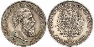 2 Mark Kingdom of Prussia (1701-1918) Silver Frederick III, German Emperor (1831-1888)