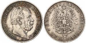 2 Mark Kingdom of Prussia (1701-1918) Silver Wilhelm I, German Emperor (1797-1888)