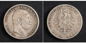 2 Mark Kingdom of Prussia (1701-1918) Silver Wilhelm I, German Emperor (1797-1888)