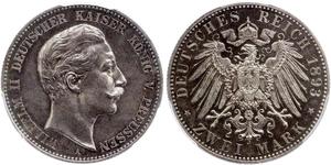 2 Mark Kingdom of Prussia (1701-1918) Silver Wilhelm II, German Emperor (1859-1941)