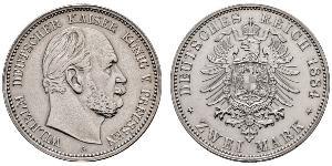 2 Mark Kingdom of Prussia (1701-1918) Silver Wilhelm I, German Emperor (1797-1888)