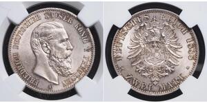 2 Mark Kingdom of Prussia (1701-1918) Silver Frederick III, German Emperor (1831-1888)