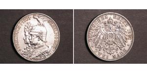 2 Mark Kingdom of Prussia (1701-1918) Silver Wilhelm II, German Emperor (1859-1941)