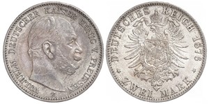 2 Mark Kingdom of Prussia (1701-1918) Silver Wilhelm I, German Emperor (1797-1888)