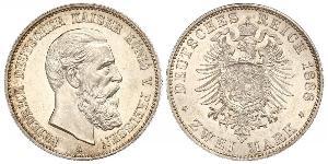 2 Mark Kingdom of Prussia (1701-1918) Silver Frederick III, German Emperor (1831-1888)