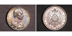 2 Mark Kingdom of Prussia (1701-1918) Silver Wilhelm II, German Emperor (1859-1941)