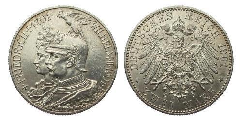 2 Mark Kingdom of Prussia (1701-1918) Silver Wilhelm II, German Emperor (1859-1941)