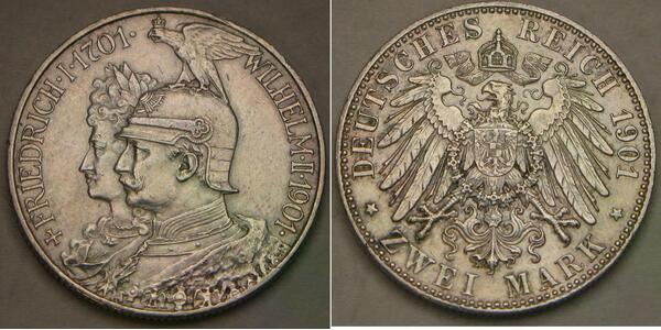2 Mark Kingdom of Prussia (1701-1918) Silver Wilhelm II, German Emperor (1859-1941)