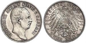 2 Mark Kingdom of Saxony (1806 - 1918) Silver Frederick Augustus III of Saxony (1865-1932)