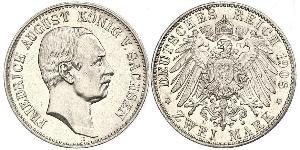 2 Mark Kingdom of Saxony (1806 - 1918) Silver Frederick Augustus III of Saxony (1865-1932)
