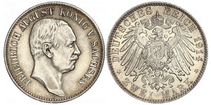 2 Mark Kingdom of Saxony (1806 - 1918) Silver Frederick Augustus III of Saxony (1865-1932)