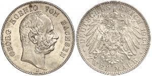 2 Mark Kingdom of Saxony (1806 - 1918) Silver George, King of Saxony