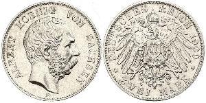 2 Mark Kingdom of Saxony (1806 - 1918) Silver Albert of Saxony