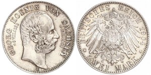 2 Mark Kingdom of Saxony (1806 - 1918) Silver George, King of Saxony