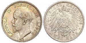 2 Mark Principality of Lippe (1123 - 1918) Silver Leopold IV, Prince of Lippe