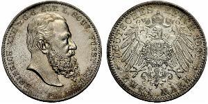 2 Mark Principality of Reuss-Greiz (1778 - 1918) Silver Heinrich XXII (1859 - 1902)