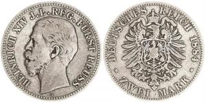 2 Mark Principality of Reuss-Greiz (1778 - 1918) Silver Heinrich XIV, Prince Reuss Younger Line