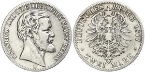 2 Mark Principality of Reuss-Greiz (1778 - 1918) Silver Heinrich XXII (1859 - 1902)
