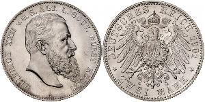 2 Mark Principality of Reuss-Greiz (1778 - 1918) Silver Heinrich XXII (1859 - 1902)