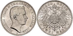 2 Mark Duchy of Mecklenburg-Schwerin (1352-1918) 銀 Frederick Francis IV, Grand Duke of Mecklenburg (1882 - 1945)