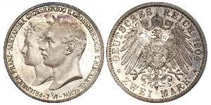 2 Mark Duchy of Mecklenburg-Schwerin (1352-1918) 銀 Frederick Francis IV, Grand Duke of Mecklenburg (1882 - 1945)