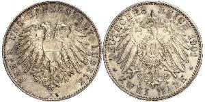 2 Mark Free City of Lübeck 銀 