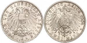 2 Mark Free City of Lübeck 銀 