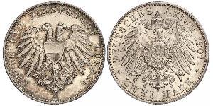 2 Mark Free City of Lübeck 銀 