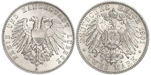 2 Mark Free City of Lübeck 銀 