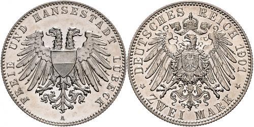 2 Mark Free City of Lübeck 銀 