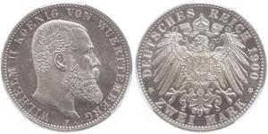 2 Mark Kingdom of Württemberg (1806-1918) 銀 威廉二世 (德国)
